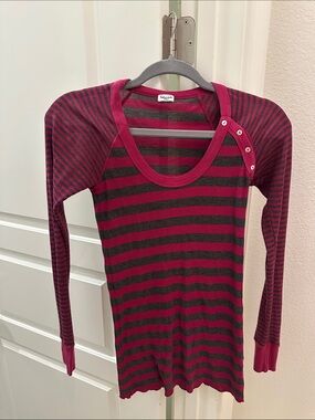 Splendid Red & Black Striped Crewneck Top